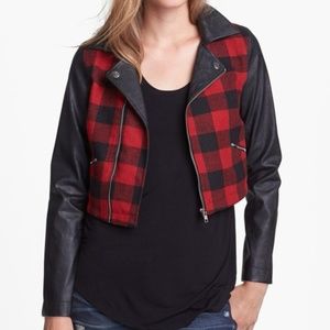 Buffalo plaid & faux leather crop jacket
